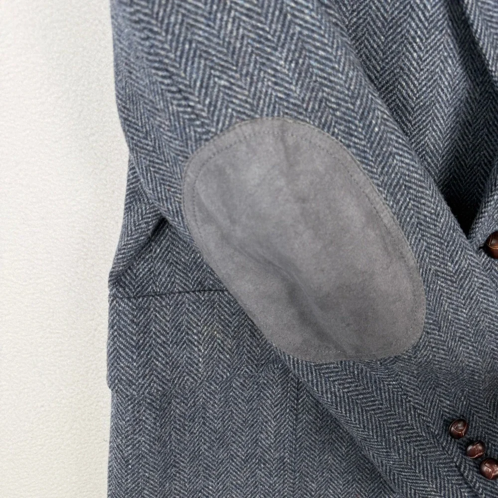 Pendleton Sport Coat Mens 44 Gray Herringbone Virgin Wool Elbow Patch Blazer